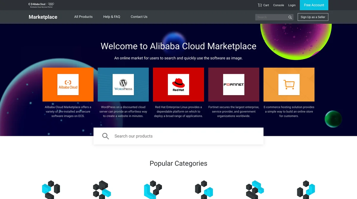 Alibaba Cloud marketplace screenshot
