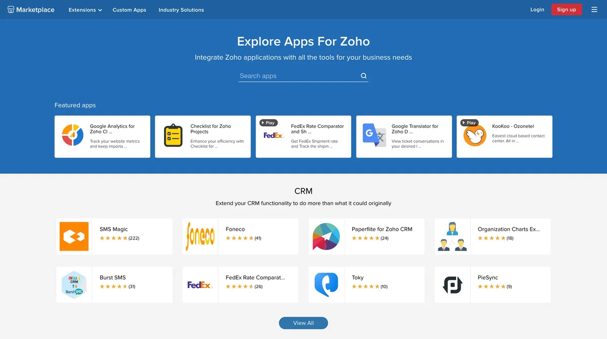 Zoho marketplace screenshot
